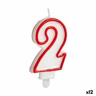 Ljus Födelsedag Siffror 2 Röd Vit (12 antal)