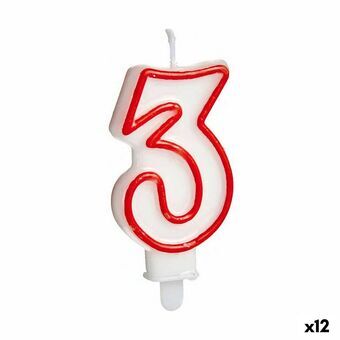 Ljus Födelsedag Siffror 3 Röd Vit (12 antal)