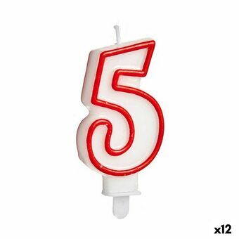 Ljus Födelsedag Siffror 5 Röd Vit (12 antal)
