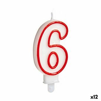Ljus Födelsedag Siffror 6 Röd Vit (12 antal)
