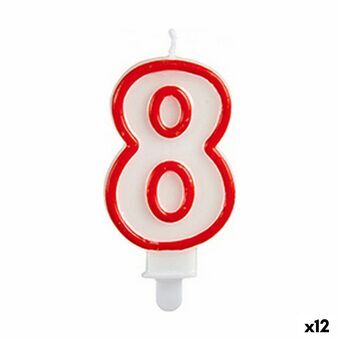 Ljus Födelsedag Siffror 8 Röd Vit (12 antal)