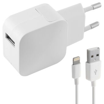 Väggladdare + lightning MIFI-kabel KSIX 2.4A USB iPhone Vit