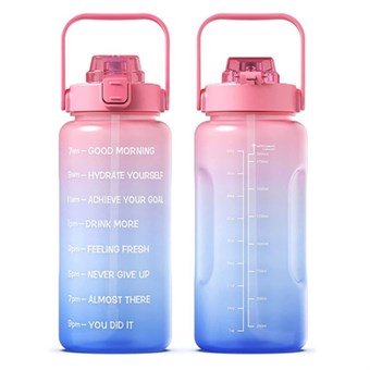 Fitnessvattenflaska med Sugrör - Ingen BPA - 2000 ml - Rosa/Blå