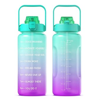 Fitnessvattenflaska med sugrör - BPA-FRI - 2000 ml - Rosa/Grön