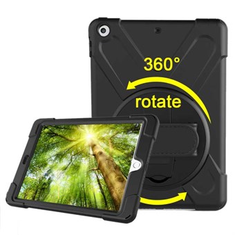 Unikt försvar 360 ° rotationsskydd med hållare och handrem för iPad 9.7 (2018) / iPad 9.7 (2017) - Svart