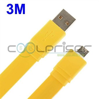 Platt 3 meter mikro-USB-kabel (gul)