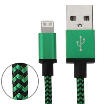 Nylon tygserie Lightning Cable 1m - Grön