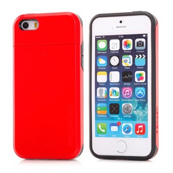SPIGEN plast- och silikonskydd med dold korthållare till iPhone 5/5S - Röd