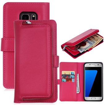 Delux multifodral med plånbok och avtagbart skal till Samsung Galaxy S7 Edge - Magenta