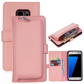 Delux multifodral med plånbok och avtagbart skal till Samsung Galaxy S7 Edge - Delikat rosa