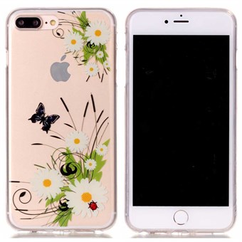 Designermotiv silikonfodral för iPhone 7 Plus / iPhone 8 Plus - Vit blomma och fjäril