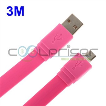 Platt 3 meter mikro-USB-kabel (magenta)