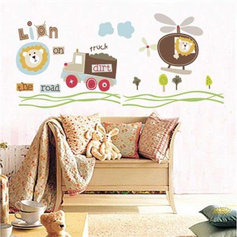 TipTop Wallstickers Cartoon Lion and Car Design Decoration