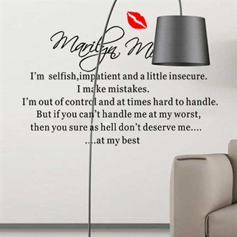 TipTop väggklistermärken "Im Selfish..." Marilyn Monroe engelska berömda ordspråk 