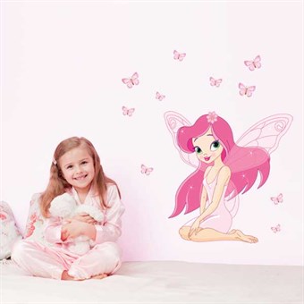TipTop väggklistermärken En rosa tjej med vingar Design PVC-dekaler Flickor Pojkar Kids