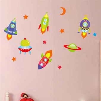 TipTop väggklistermärken Nya ankomna raketer Star Moon Cartoon Barn Kids