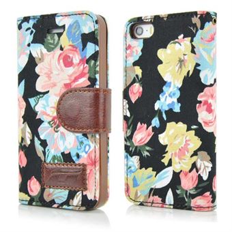 Flower Premium Fodral till iPhone 5 / iPhone 5S / iPhone SE 2013 - Svart