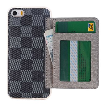 Lyxigt iPhone 5 / iPhone 5S / iPhone SE 2013 läder/silikonfodral M. inbyggd kreditkortsplånbok svart