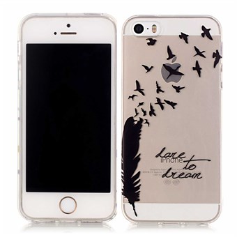 Sommartid silikonöverdrag transparent M. mönster iPhone 5 / iPhone 5S / iPhone SE 2013 svart fjäder