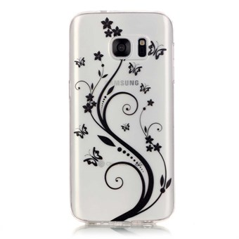 Snyggt genomskinligt Samsung Galaxy S7 Edge silikonskydd Black Flower Butterfly