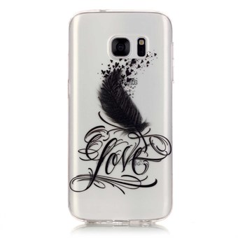 Snyggt genomskinligt Samsung Galaxy S7 Edge silikonskal Svart Love Feather