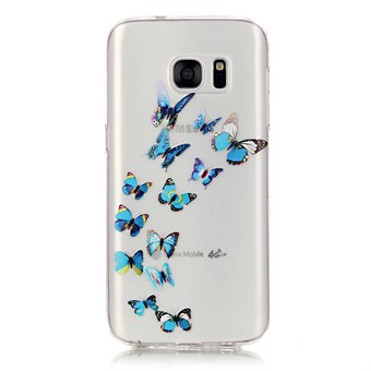 Snyggt genomskinligt Samsung Galaxy S7 Edge silikonskydd Blue Butterflies