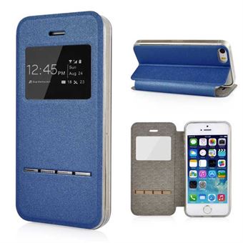 Multifunktionellt läderfönsterfodral iPhone 5 / iPhone 5S / iPhone SE 2013 - Blå