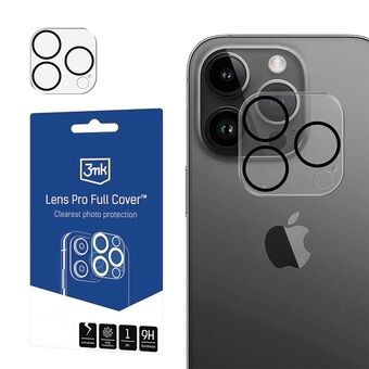 3MK Lens Pro Full Cover iPhone 14 Pro/14 Pro Max är en härdat glaslinsskydd för kameran med en monteringsram, 1 styck.