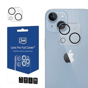 3MK Lens Pro Full Cover iPhone 14/14 Plus är en härdat glaslins för kameran med en monteringsram, 1 styck.