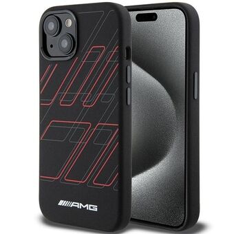 AMG AMHMP15S23SSPK iPhone 15 / 14 / 13 6.1" svart/svart hårdväska i silikon med stora rhombusmönster och MagSafe.