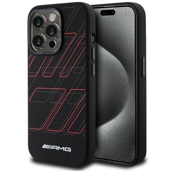 AMG AMHMP15X23SSPK iPhone 15 Pro Max 6.7" svart/svart hardcase i silikon med stora rutmönster och MagSafe.