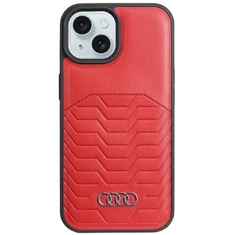Audi syntetiskt läder MagSafe iPhone 15 Plus / 14 Plus 6.7" hårt skal AU-TPUPCMIP15M-GT/D3-RD i färgen röd.