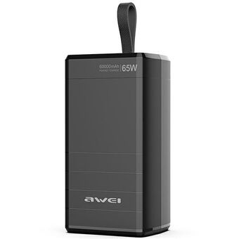 AWEI PowerBank P171K 60000mAh 65W svart/svart USB/2xPD display