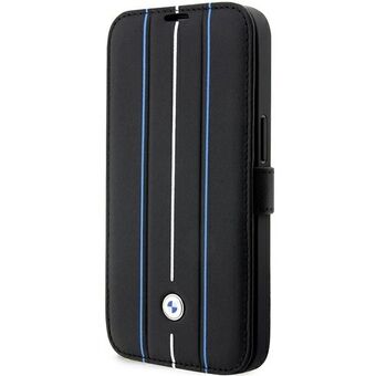 Fodral BMW BMBKP14X22RVSK iPhone 14 Pro Max 6,7" svart/svart hylla Läderstämpel blå linjer