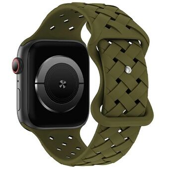 Beline armband för Apple Watch i Silikonväv, 42/44/45/49mm, olivgrön / chromlåda