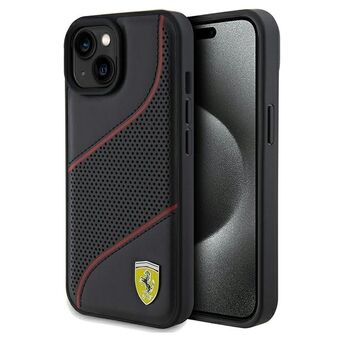 Ferrari FEHCP15SPWAK iPhone 15 / 14 / 13 6.1" svart svårt skal med perforerade vågor och metalllogo.