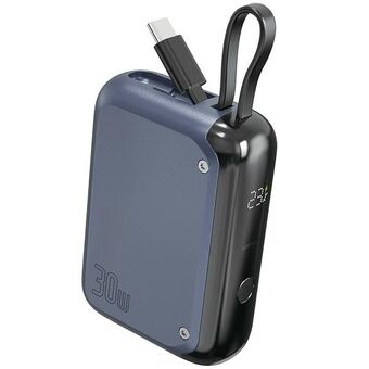 4smarts Powerbank Pocket 10000mAh 30W med inbyggd USB-C-kabel 15cm rymd blå 540698