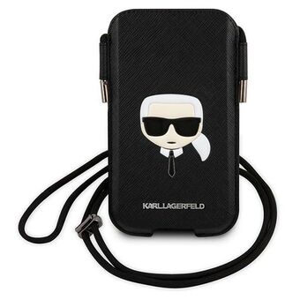 Karl Lagerfeld handväska KLHCP12MOPHKHK 6.1" svart / svart hårdfodral Saffiano Ikonik Karls Head