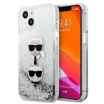 Karl Lagerfeld iPhone 13 Mini Silver Hardcase Liquid Glitter Karl & Choupette Head