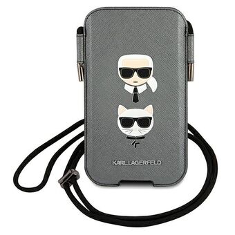 Karl Lagerfeld handväska KLHCP12MOPHKCG 6,1 "grå / grå hårdfodral Saffiano Ikonik Karl & Choupette Head