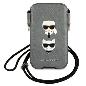Karl Lagerfeld handväska KLHCP12LOPHKCG 6,7 "grå / grå hårdfodral Saffiano Ikonik Karl & Choupette Head