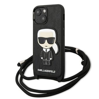 Karl Lagerfeld KLHCP13SCMNIPK iPhone 13 mini 5.4" hårdfodral svart/svart Läder Monogram Patch och kabel Iconik