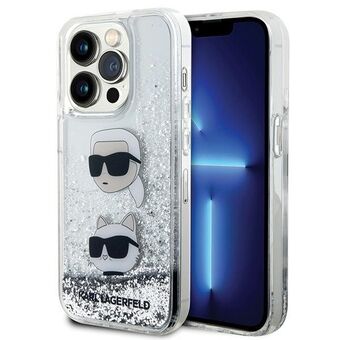 Karl Lagerfeld KLHCP14LLDHKCNS iPhone 14 Pro 6.1" silver/silver hårt fodral Liquid Glitter Karl & Choupette Heads