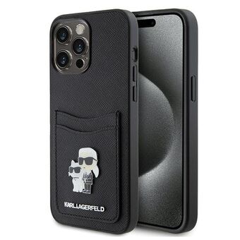 Karl Lagerfeld KLHCP15XSAPKCNPK iPhone 15 Pro Max 6.7" svart/svart Hardcase Saffiano Kortplats KC metal pnål