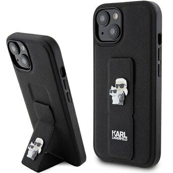 Karl Lagerfeld KLHCP15MGSAKCPK iPhone 15 Plus 6.7 "svart hårt skal Gripstand Saffiano Karl & Choupette Pins