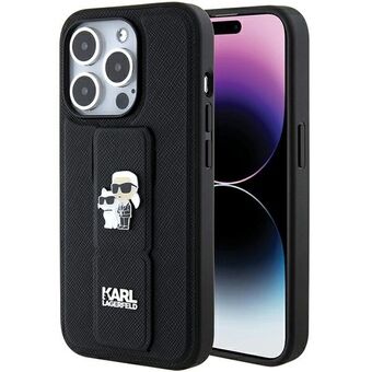Karl Lagerfeld KLHCP15LGSAKCPK iPhone 15 Pro 6.1" svart/svart hårt skal Gripstand Saffiano Karl&Choupette Pins
