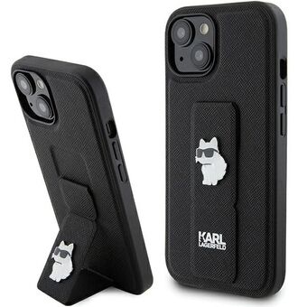 Karl Lagerfeld KLHCP15SGSACHPK iPhone 15 6.1" svart hårt skal Gripstand Saffiano Choupette Pins.
