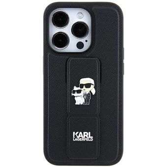 Karl Lagerfeld KLHCN61GSAKCPK iPhone 11 / Xr 6.1" svart hårt skal Gripstand Saffiano Karl&Choupette Pins