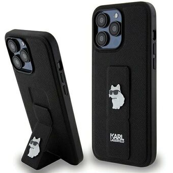 Karl Lagerfeld KLHCP13XGSACHPK iPhone 13 Pro Max 6.7" svart/svart hårt skal Gripstand Saffiano Choupette Pins.
