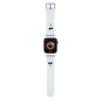 Karl Lagerfeld Pasek KLAWMSLKCNH Apple Watch 38/40/41mm vit/vitt armband i 3D-gummi Karl&Choupette Heads